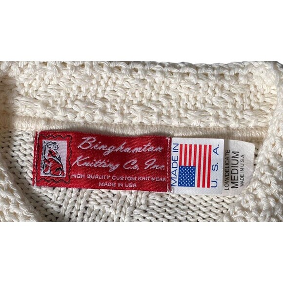 Binghamton Knitting Co. Women's Medium Cream Cardigan Sweater Chunky Knit Button - Picture 2 of 9